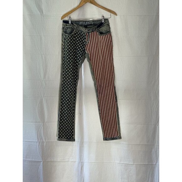 Blue Faith Y2K Women’s Patriotic American Flag Distressed Jeans Sz 9/10 - Picture 1 of 12